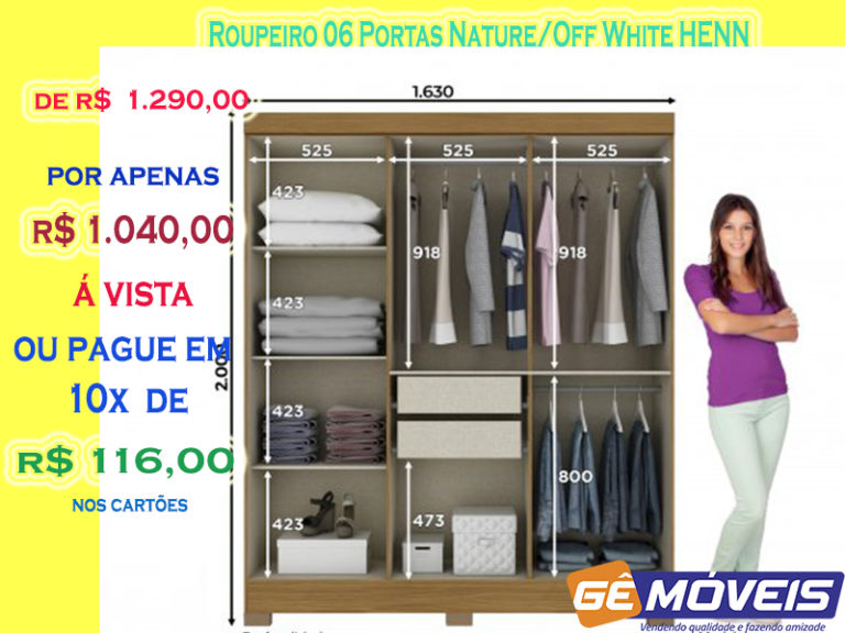 Roupeiro 06 Portas Nature-Off White HENN 3